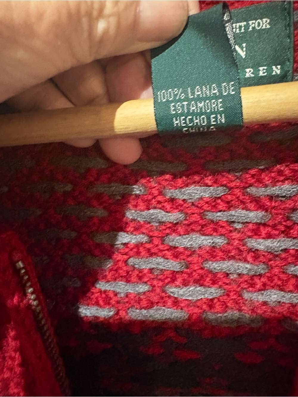Lauren Ralph Lauren Red Fair Isle Zip-Up Hand Knit Cardigan - Picture 5 of 11